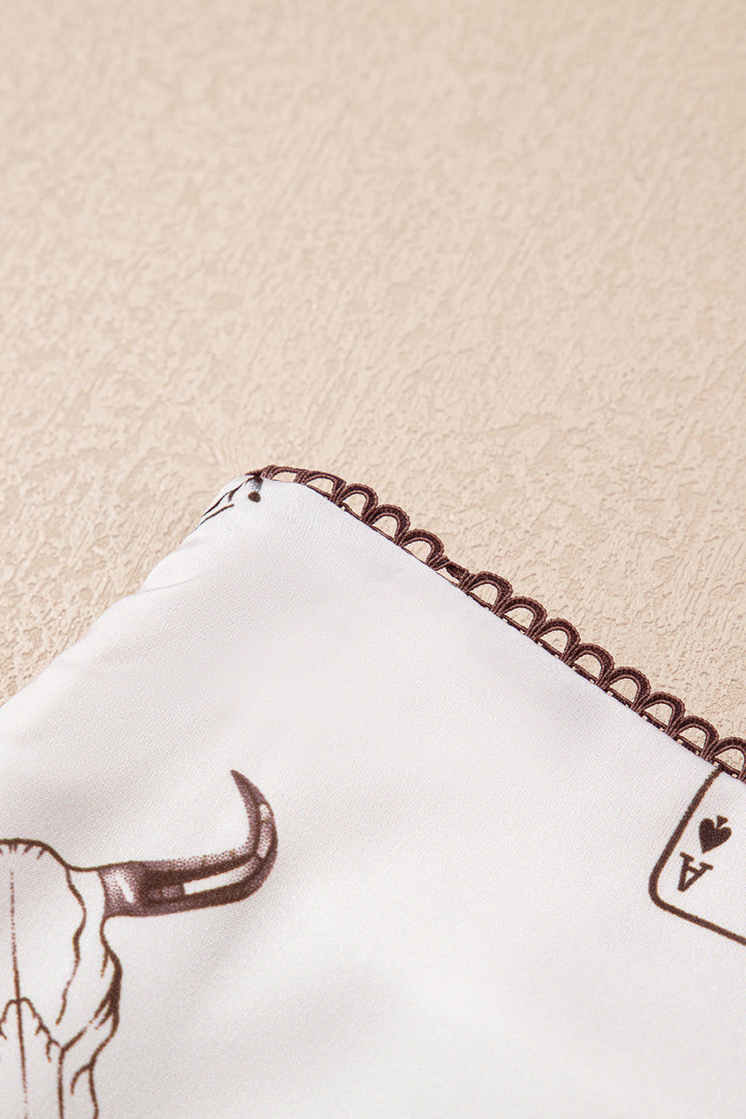 White Western Print Satin Long Skirt