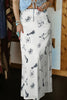 White Western Print Satin Long Skirt