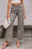Brown Leopard Frayed Edge Wide Leg High Waist Jeans
