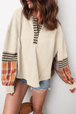 Πλεκτό τοπ Henley με ρίγες και waffle σε κίτρινο χρώμα