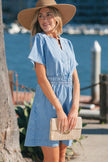 Myosotis Elastic Waist Short Sleeve Denim Mini Dress