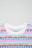 Purple Abstract Striped Knit Short Sleeve Sweater