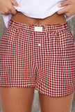 Κόκκινο σορτς με ψηλή μέση και στάμπα Gingham