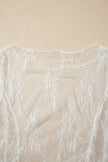 White Exposed Seam Ruched Sheer Floral Mesh Top