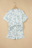 Multicolour Camouflage Print Casual Tee Drawstring Short Set