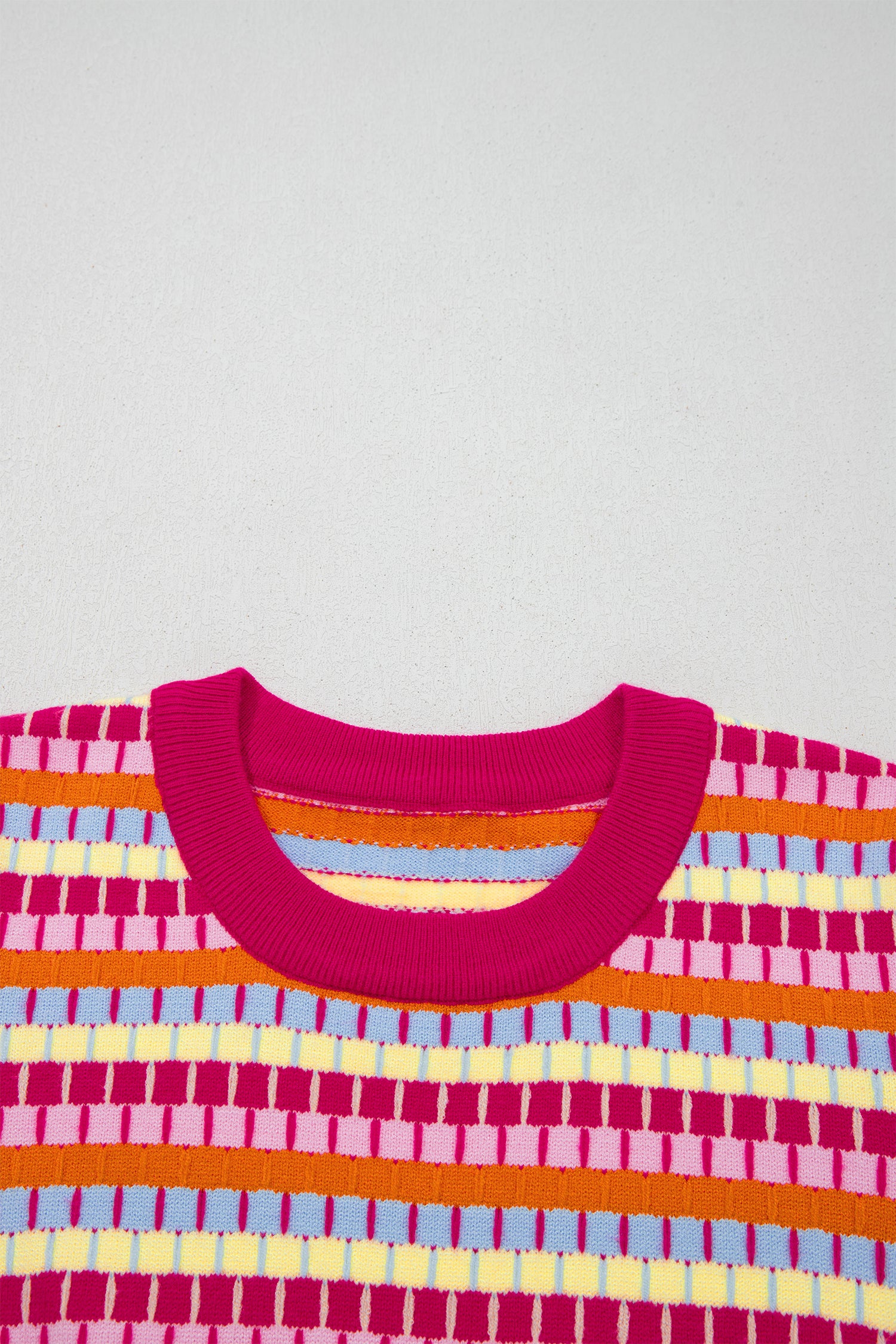 Purple Abstract Striped Knit Short Sleeve Sweater