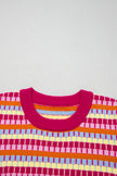 Purple Abstract Striped Knit Short Sleeve Sweater