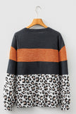 Black Color Block Leopard Patchwork Long Sleeve Casual Top