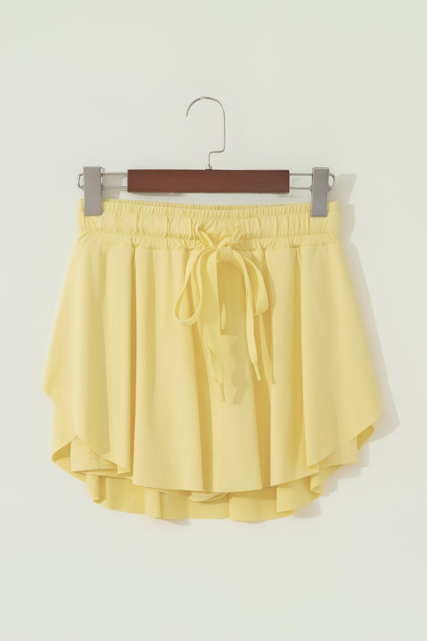 Yellow Cream Drawstring Elastic Waistband Lined Tennis Skorts