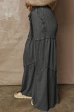 Black Mineral Wash Tiered Wide Leg Patchwork Drawstring Pants
