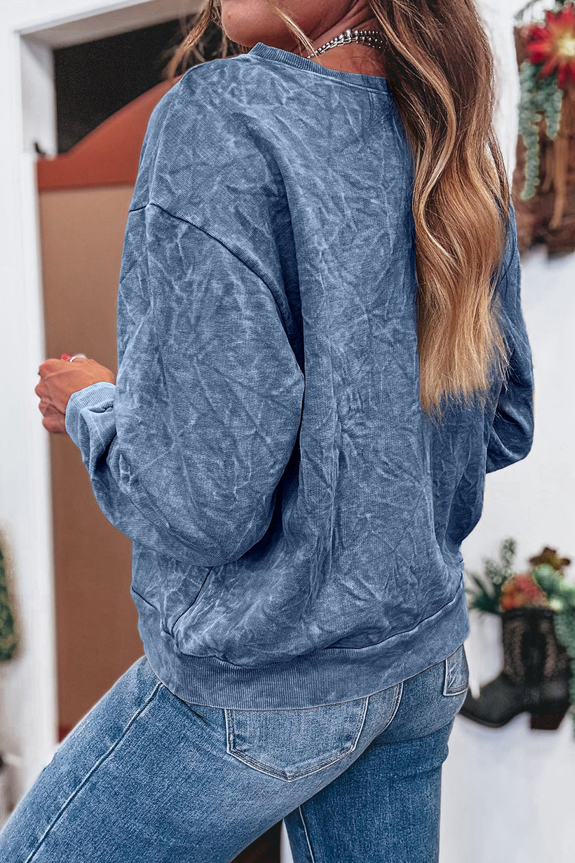 High-rise saved by grace Letter Embroidery Mineral Wash Loose Sweatshirt