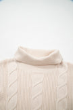 Jet Stream Cable Knit Turtleneck Ruffled Short Sleeve Sweater