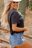 Carbon Grey Vintage Western Bull Head Skull Turquoise Aztec Graphic T Shirt