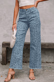Brown Leopard Frayed Edge Wide Leg High Waist Jeans
