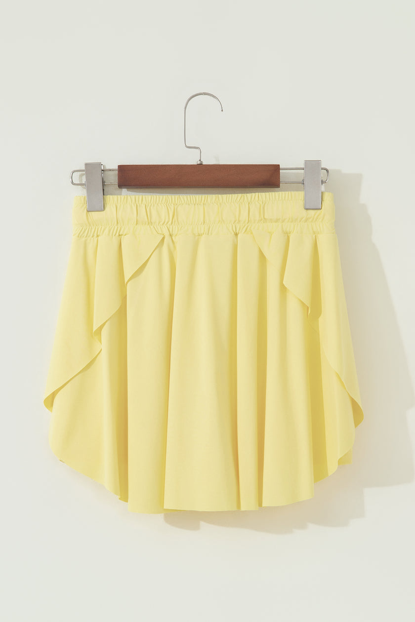 Yellow Cream Drawstring Elastic Waistband Lined Tennis Skorts