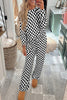 Black Checkered Print Long Sleeve Top and Pants Lounge Set