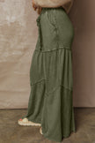 Black Mineral Wash Tiered Wide Leg Patchwork Drawstring Pants