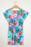 Rose Floral Print V Neck Semi Sheer Beach Cover Up Dress
