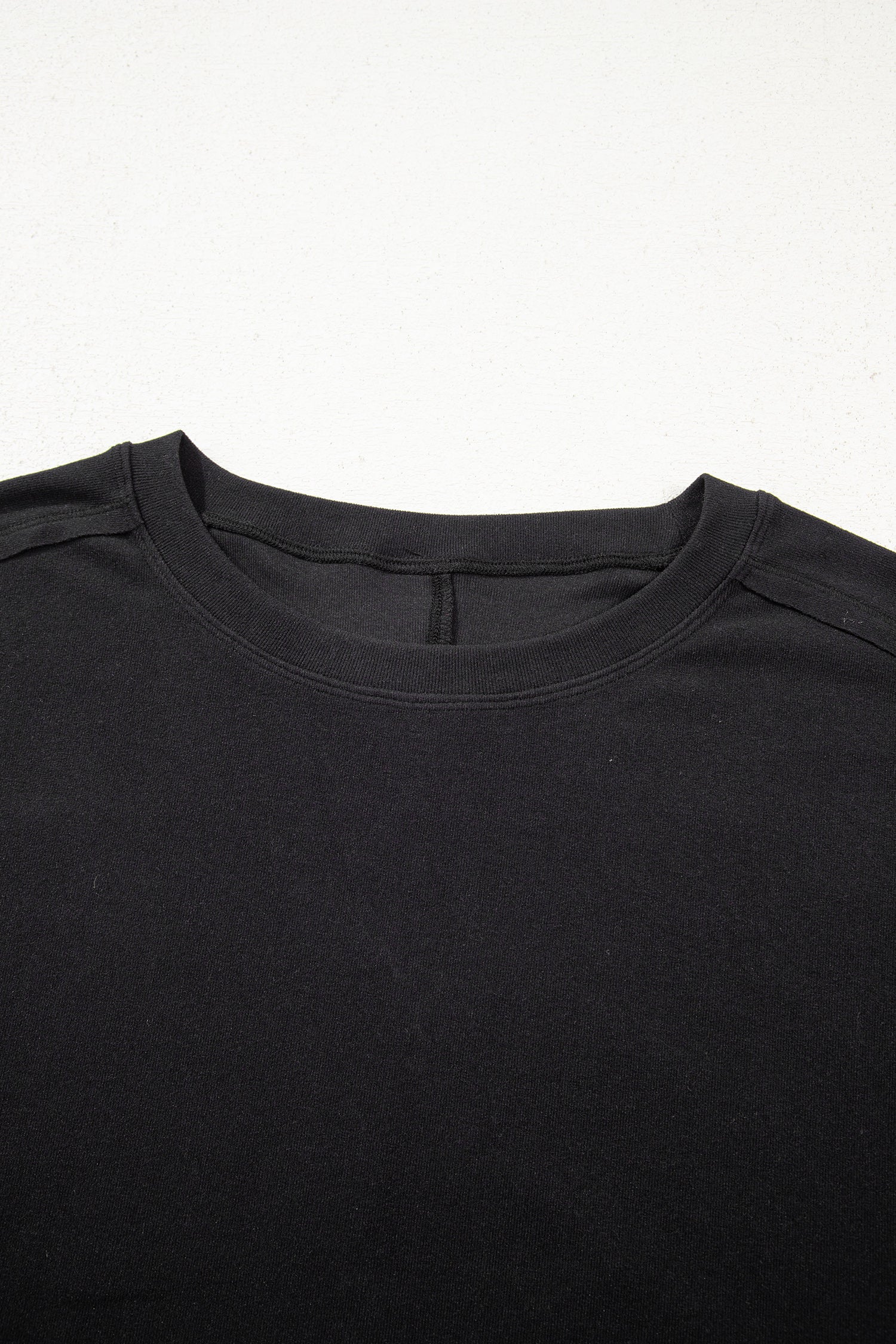 Black Solid Color Bow Textured Patchwork Long Sleeve Tee