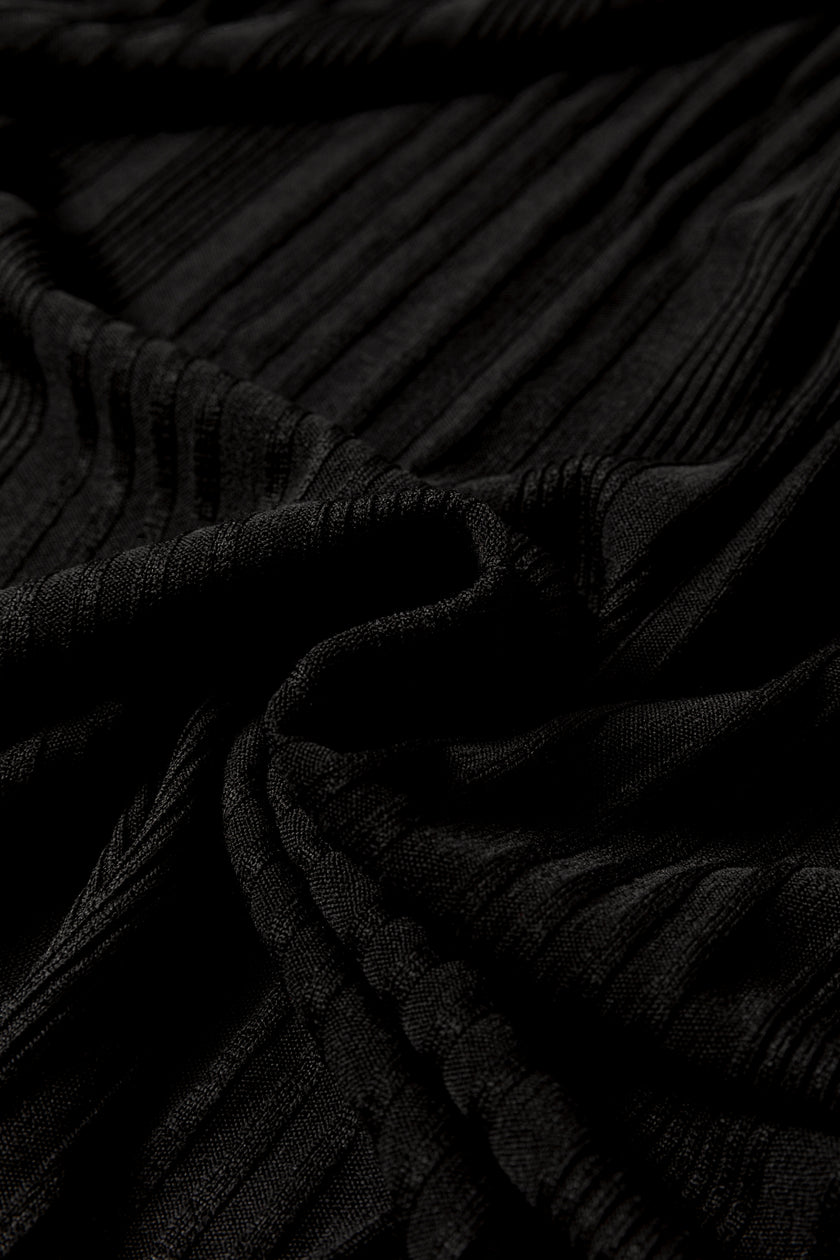 Black Ribbed Open Front Knitted Top with Pockets