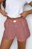 Κόκκινο σορτς με ψηλή μέση και στάμπα Gingham