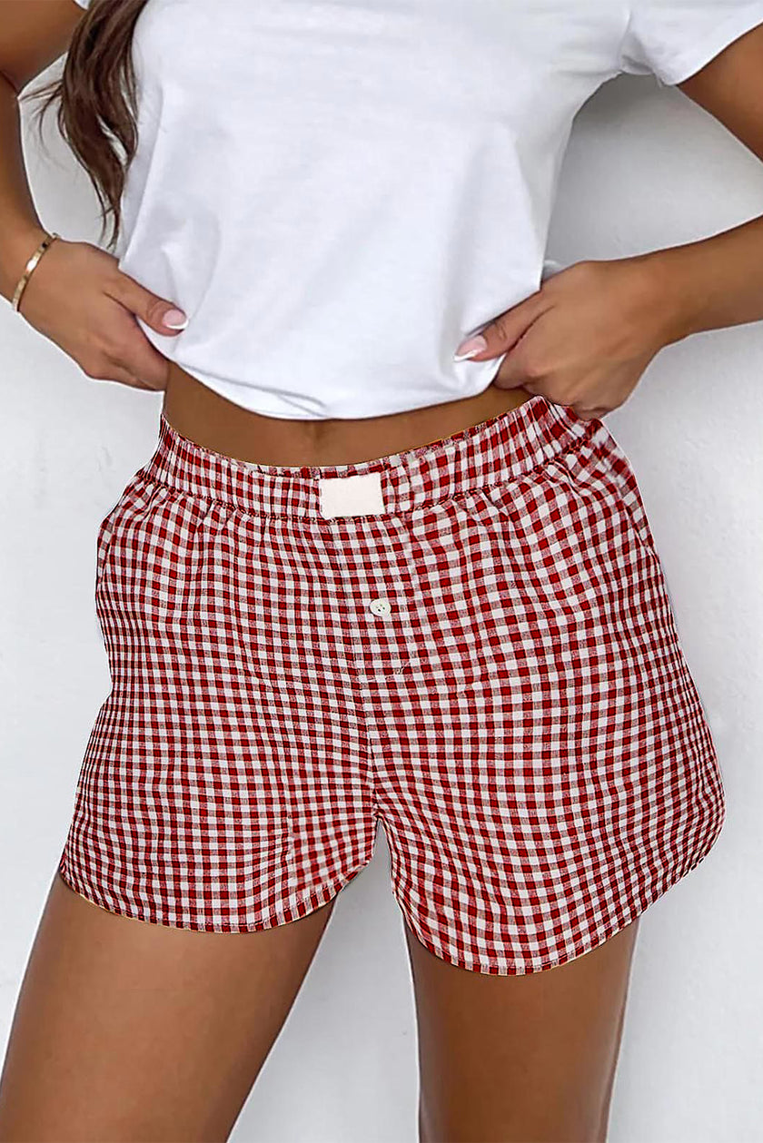 Κόκκινο σορτς με ψηλή μέση και στάμπα Gingham