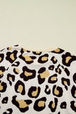 Khaki Leopard Long Sleeve Shift T Shirt Dress with Pockets