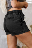 Black Drawstring Elastic Waistband Pocketed Denim Shorts