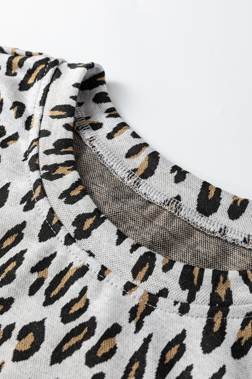 Beige Leopard Print Casual Tee and Pants 2pcs Outfit