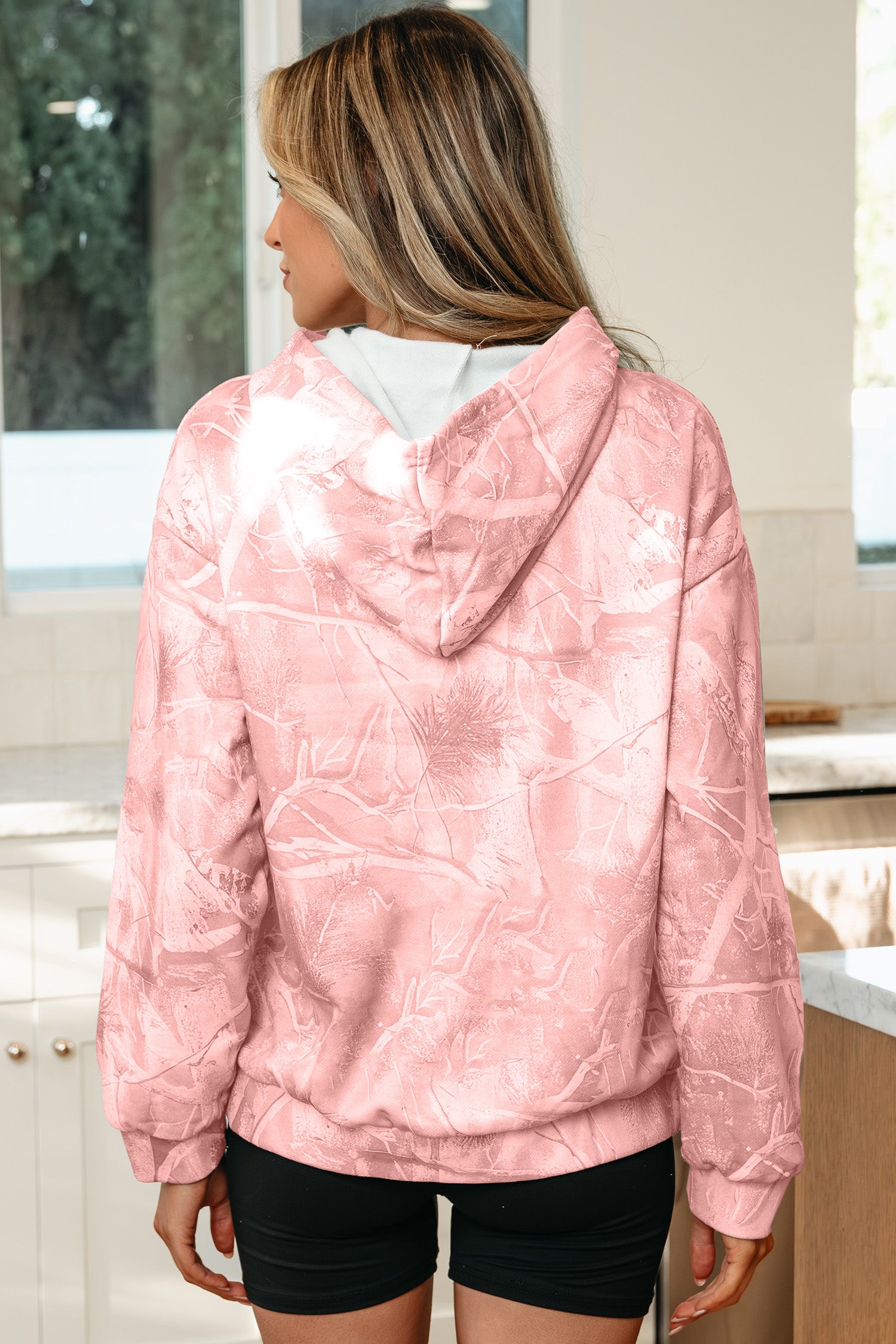 Beige Camouflage Woodland Print Oversized Sporty Hoodie