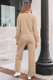 Fiery Red Varsity Striped Detail Crewneck Pullover Elastic Sweatpants 2pcs Outfit