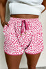 Blue Leopard Elastic Waistband Lace up Contrast Trim Casual Shorts
