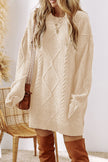 Parchment Cable Knit Drop Shoulder Loose Fit Sweater Dress