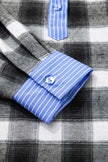 Black Contrast Striped Edge Half Placket Plaid Blouse