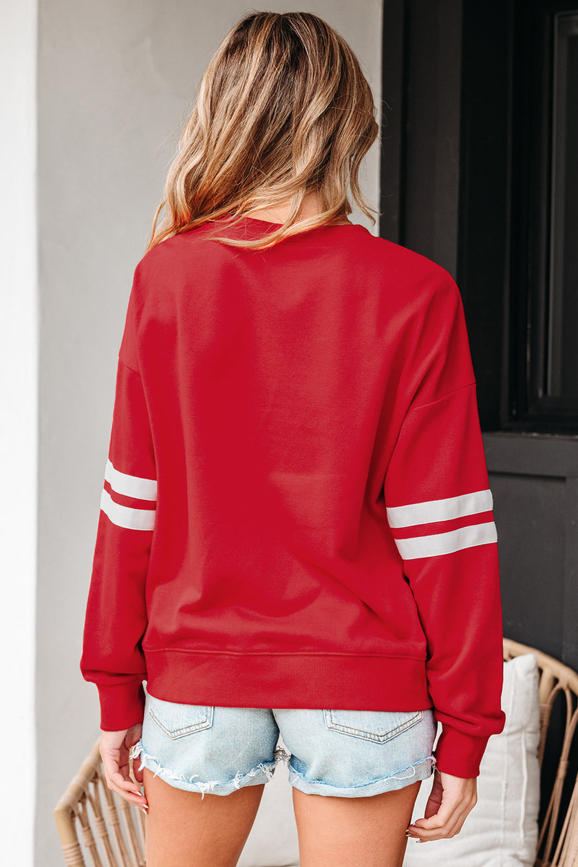 White Varsity Striped Detail Drop Shoulder Oversized Sweatshirt