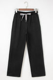 Black Fleece Lined Leopard Drawstring Elastic Waist Solid Pants