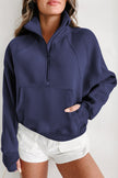 Black Fleece Lined Zip Up Stand Collar Thumbhole Sleeve Sweatshirt