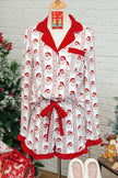 White Santa & Stripes Ruffle PJ Set