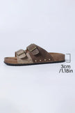 Color black Leopard Two-tone Retro Buckle Straps Hollowed Faux Suede Slippers
