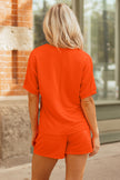 Apricot Textured V Neck T Shirt and Shorts Set