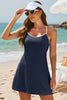 Burgundy Color Block Edge Ribbed Pocketed Lined Swim Dress