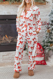 Red Christmas Bow Print Long 2pcs Pajama Set
