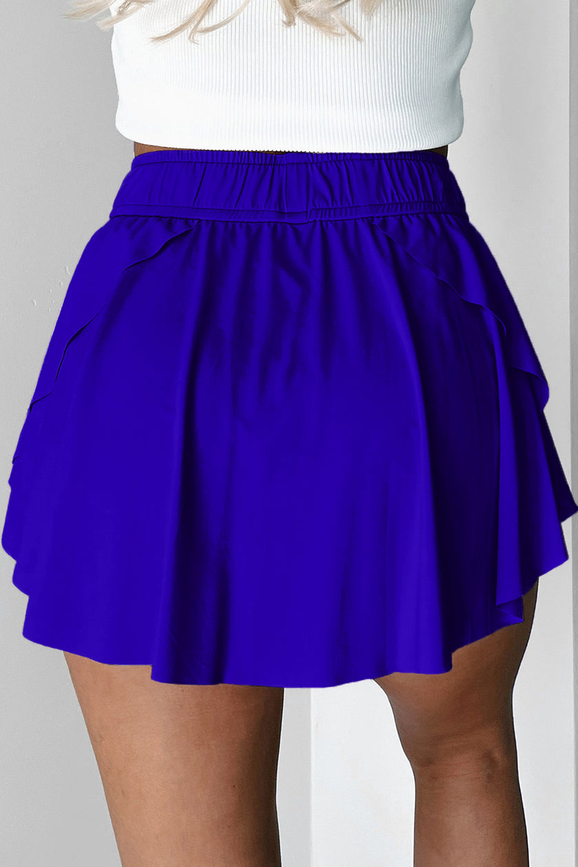Yellow Cream Drawstring Elastic Waistband Lined Tennis Skorts