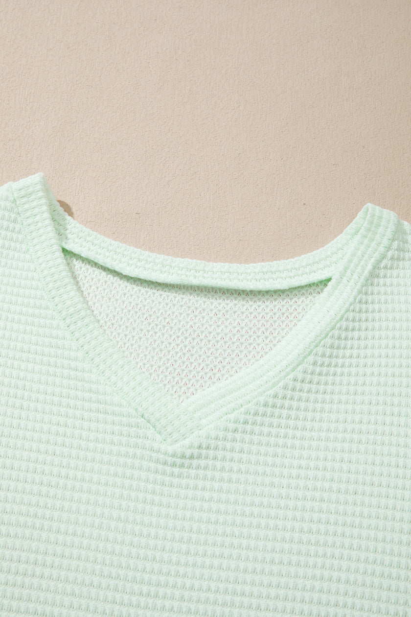 Wisteria V Neck Short Sleeve Plus Size Waffle Knit Top