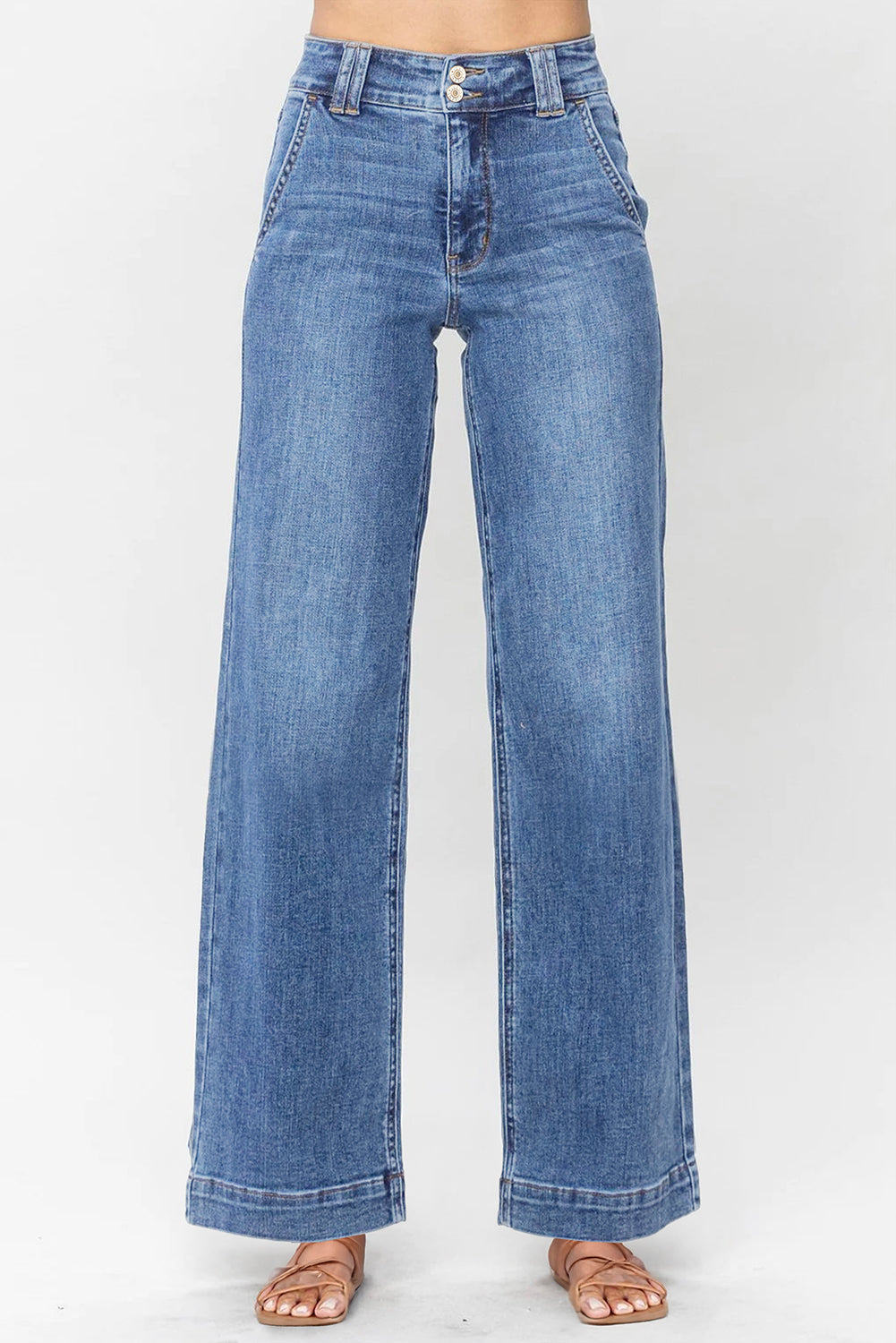 Ashleigh Blue Double Button Zip Fly Straight Leg Jeans