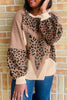 Light French Beige Leopard Star Color Block Patchwork Textured Baggy Sweatshirt