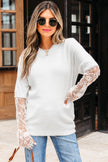 Beige Lace Sleeve Patchwork Faux Two-piece Fuzzy Sweater