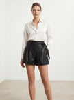 Faux Leather High-Waisted Shorts with Tie Belt – Black