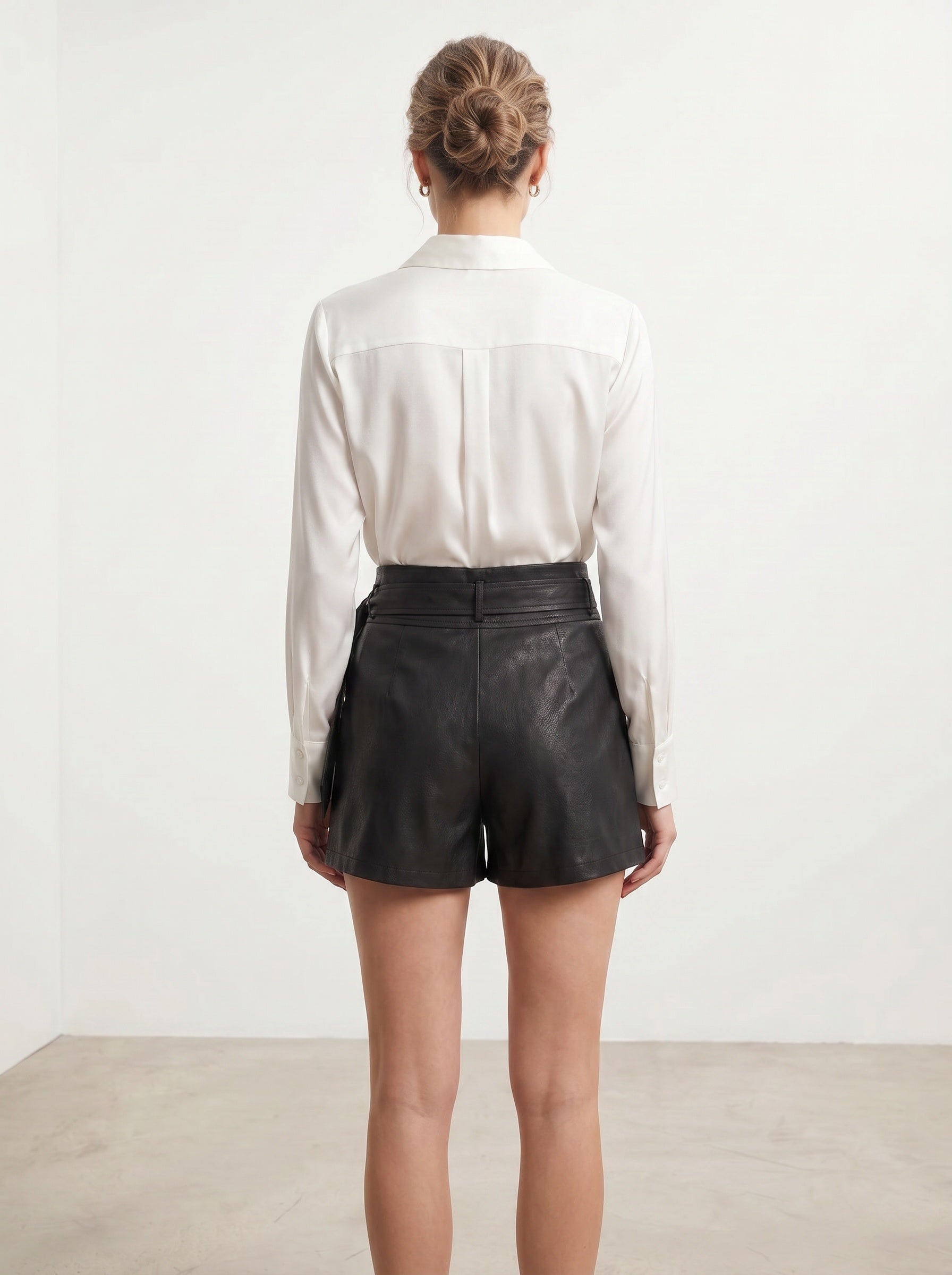 Faux Leather High-Waisted Shorts with Tie Belt – Black