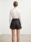 Faux Leather High-Waisted Shorts with Tie Belt – Black
